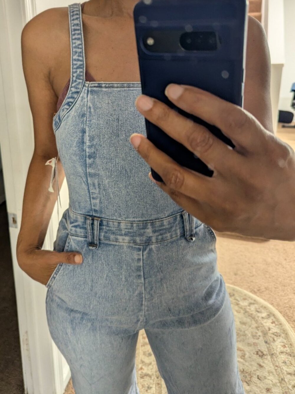 Wide Leg Denim Jumpsuit - Picture 6 of 9